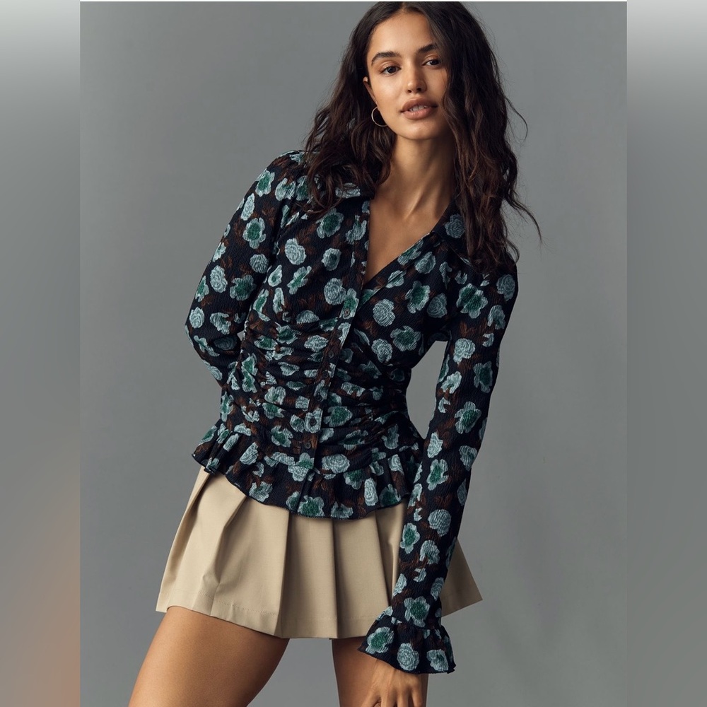 Anthropologie Maeve V Neck Ruffle Top